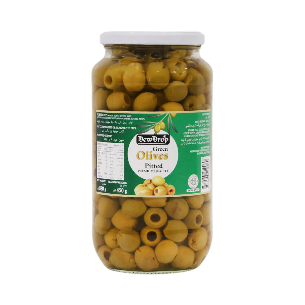 DEWDROP OLIVES GREEN 880 G / 450 G PITTED