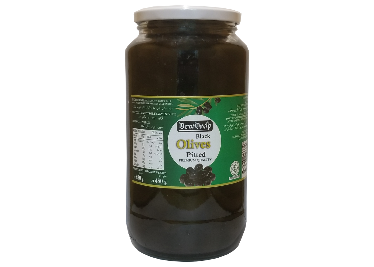 DEWDROP OLIVES BLACK 880 G / 450 G PITTED