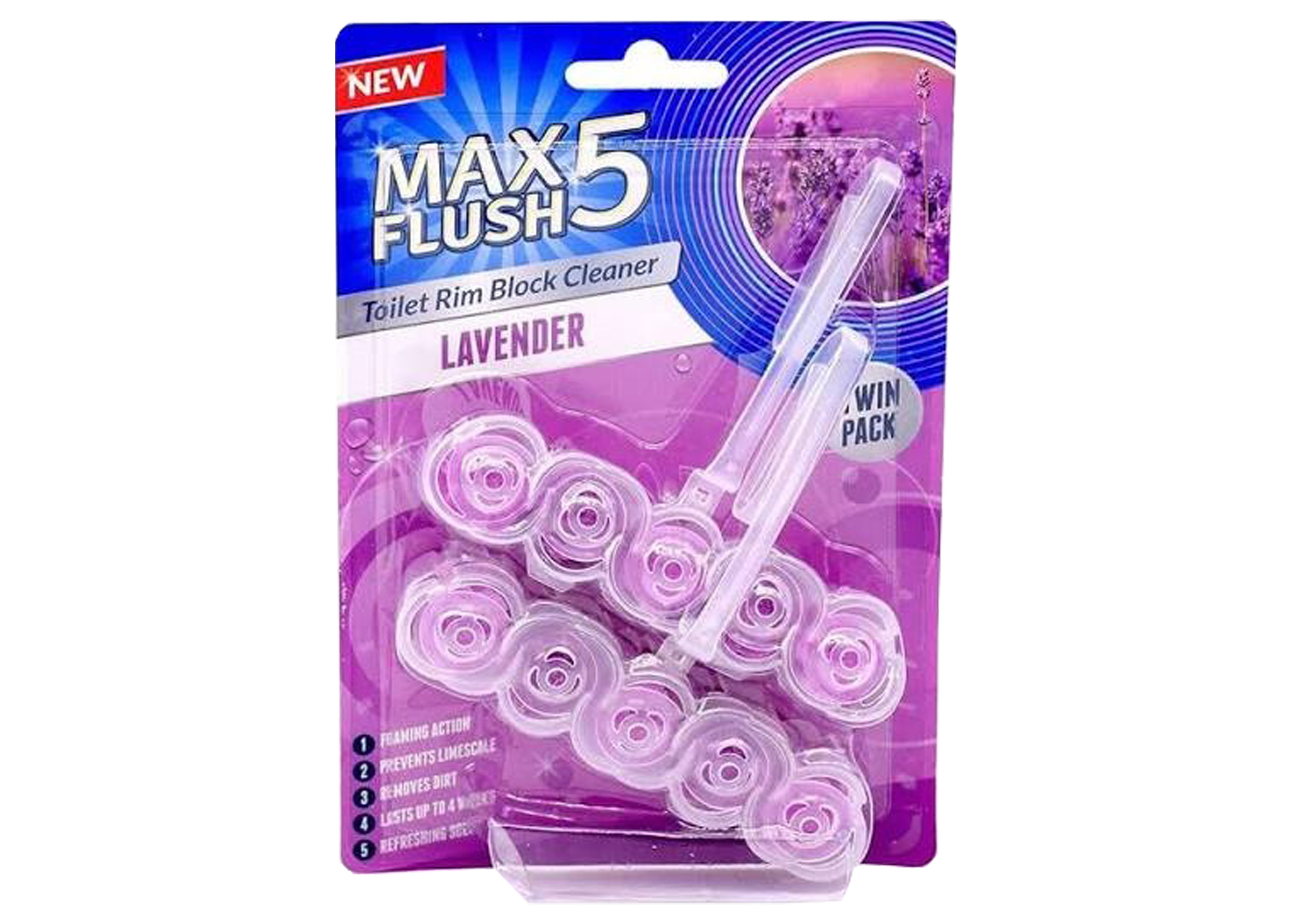 MAX FLUSH 5 TOILET RIM BLOCK CLEANER 45 G 2S LAVENDER